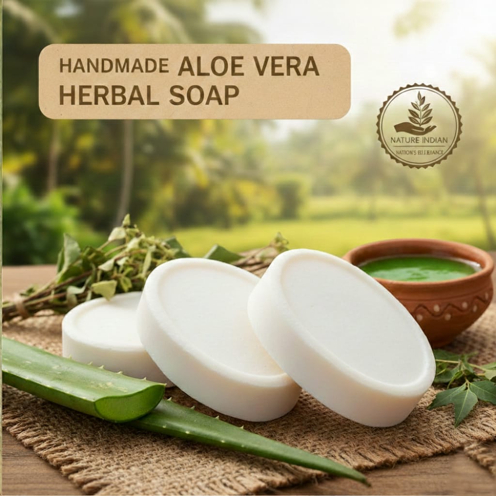 aloe sop m Nature Indian |ALOEVERA HAND MADE HERBAL SOAP - 3 IN Pack - Image 5